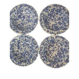 Four VTG Bennington Stonewear Blue Spongeware Soup Bowls A10131 Roseville